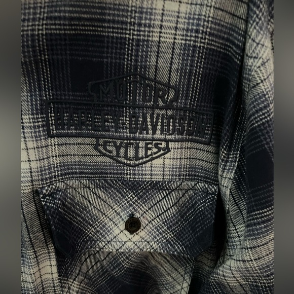 Harley-Davidson Men’s 3XL Plaid Flannel Shirt Blue Gray Logo Embroidered - Picture 6 of 6